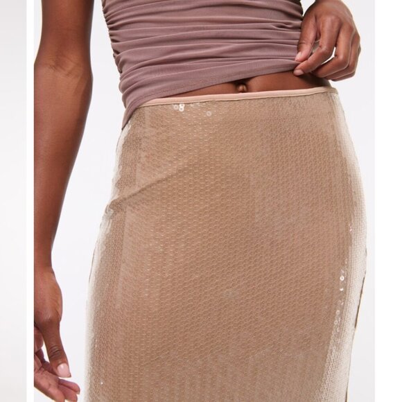 Abercrombie Champagne Tan Sequin Maxi Skirt NWT Rare Euro Exclusive Boho Luxe SP - Picture 9 of 15